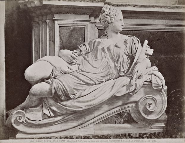 Alinari, Fratelli — Roma - Basilica di S. Pietro. La Giustizia, statua al Monumento di Paolo III. Farnese. (G. Della Porta.) — particolare